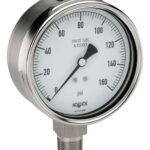  40-500-10000-psi/bar-MIP-ST8 1/2 NPT Bottom Conn, Stainless Steel Gauge, -40 Degree Service Filled, Maximum Indicating Pointer, 0.8 mm SS Threaded Orifice