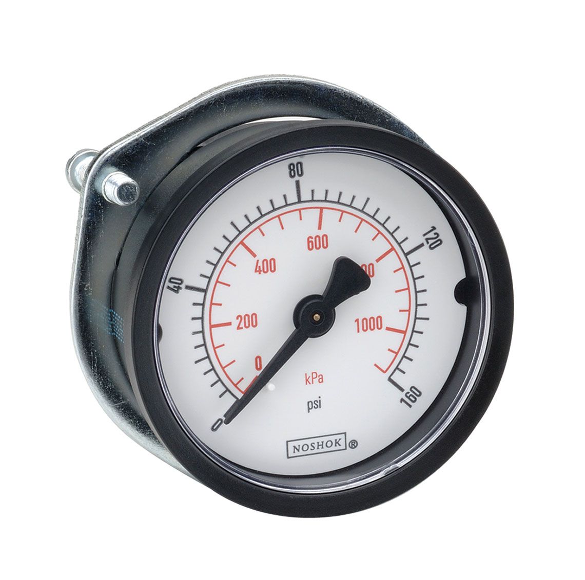 20-110-pmc-3-4_104 25-110-30-psi/kPa-SSB-PMC-BP3 1/4 NPT dry Back Conn 2.5 ABS Case Gauge, SS Bezel, Panel Mount Clamp, 0.3 mm Brass Press Fit Orifice - Image 1