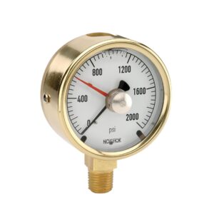  25-300-2000-psi/bar-MIP 1/4 NPT Bottom Conn, 2.5 Brass Case Gauge, -40 Degree Service Filled, Maximum Indicating Pointer