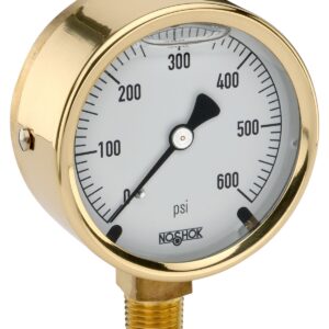  25-300-30/30-psi/kPa-MIP-CFF 1/4 NPT Bottom Conn, 2.5 Brass Case Gauge, Glycerin Filled, Maximum Indicating Pointer, Chrome Front Flange
