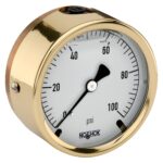  25-310-160-psi/bar-MIP-BT8 1/4 NPT Back Connection 2.5 Brass Case Gauge,-40 Degree Service Filled, Maximum Indicating Pointer 0.8 mm Brass Threaded Orifice