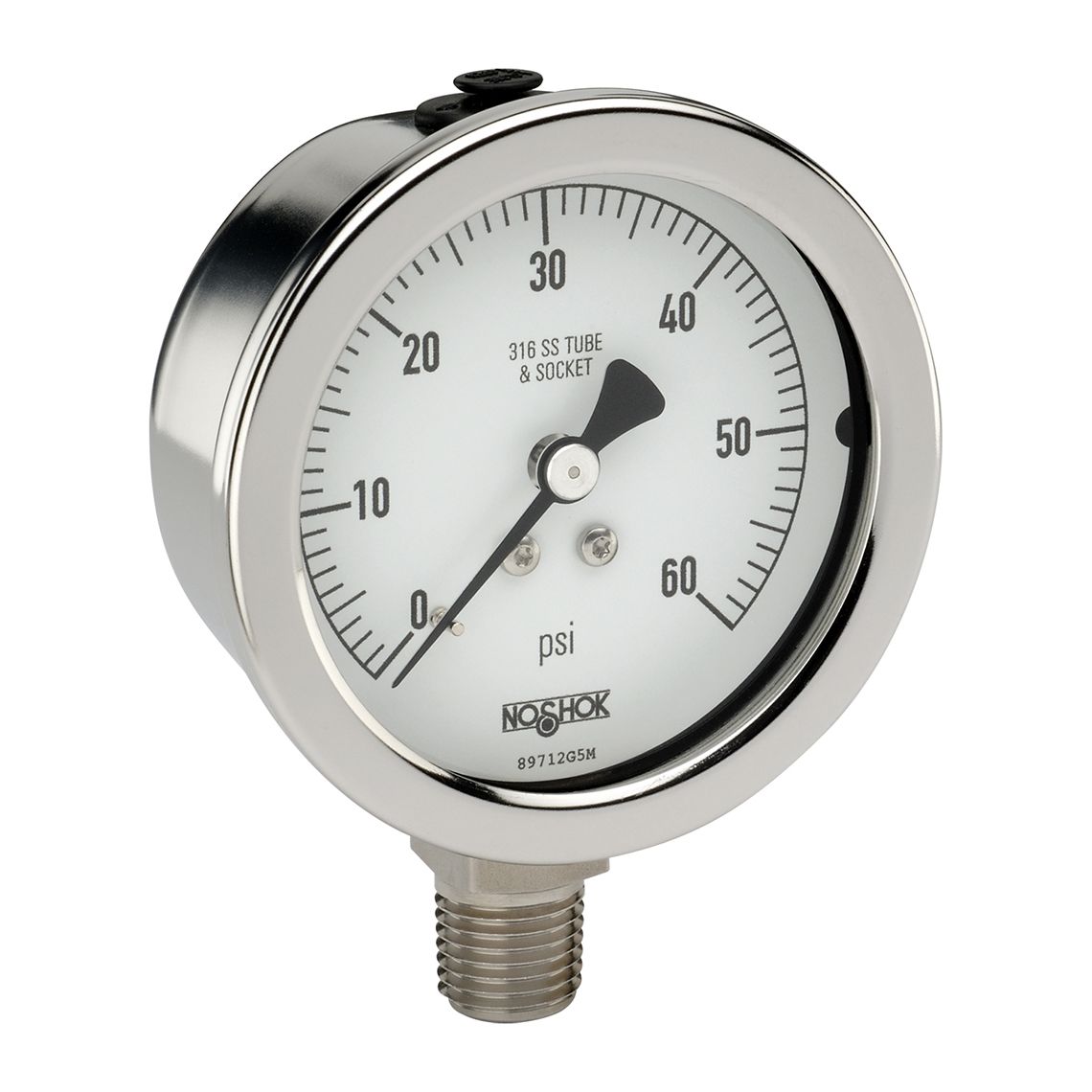 25_400_60_psi_1386 25-400-200-psi-ST8 1/4 NPT Bottom Conn 2.5 Stainless Steel DRY Gauge, 0.8 mm SS Threaded Orifice - Image 1