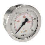  25-911-200-psi/bar-PMC 1/4 NPT Back Conn, 2.5 SS Case Filled Gauge, Steel Panel Mount Clamp