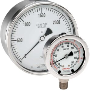  40-400-1000-psi-SSFF-ST8 1/2 NPT Bottom Conn, 4 Stainless Steel Gauge, SS Front Flange, 0.8 mm SS Threaded Orifice