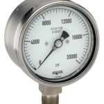 40-502-50000-PSI/KPA-SP- 9/16-18 UNF 2B high pressure cone Liquid filled, 4 inch bottom connection red set pointer Extreme High Pressure Gauge-50,000 psi