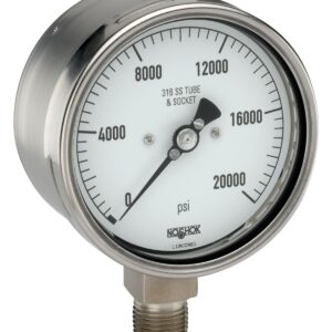  40-502-40000-PSI-MIP 9/16-18 UNF 2B high pressure cone 4 inch Liquid filled,Maximum Indicating Pointer bottom connection Extreme High Pressure Gauge