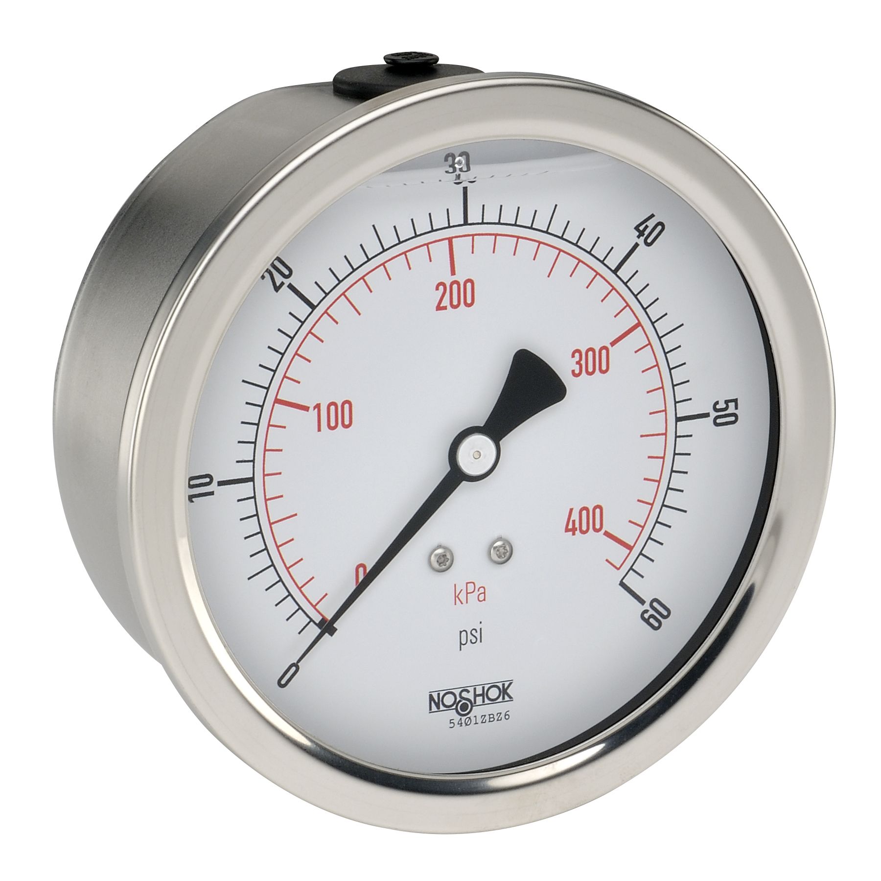 40_911_60_psi_kpa-3_4_13 40-911-10000-psi/kPa-MIP 1/4 NPT Back Conn, Stainless Steel Case Gauge, Glycerin Filled , Maximum Indicating Pointer-10,000 psi - Image 1