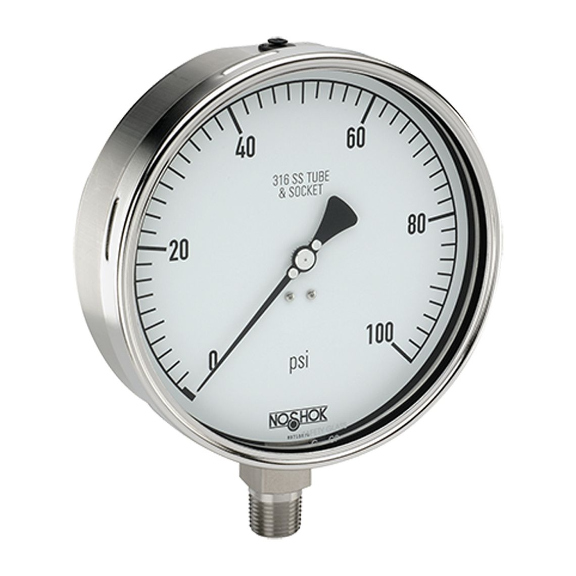 60_400_100_psi_3282 60-400-100-psi-ST8 1/2 NPT Bottom Conn 6 Stainless Steel dry Pressure Gauge, 0.8 mm SS Threaded Orifice - Image 1