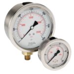  25-911-2.5-bar/psi-G1/4-MIP-SPMC G1/4 Back Conn 2.5 SS Case Filled Gauge, Maximum Indicating Pointer, SS Panel Mount Clamp