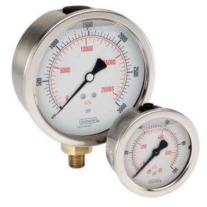  25-911-2.5-bar/psi-G1/4-MIP-SPMC-CC G1/4 Back Conn 2.5 SS Case Filled Gauge, Maximum Indicating Pointer, SS Panel Mount Clamp, Certified Calibration