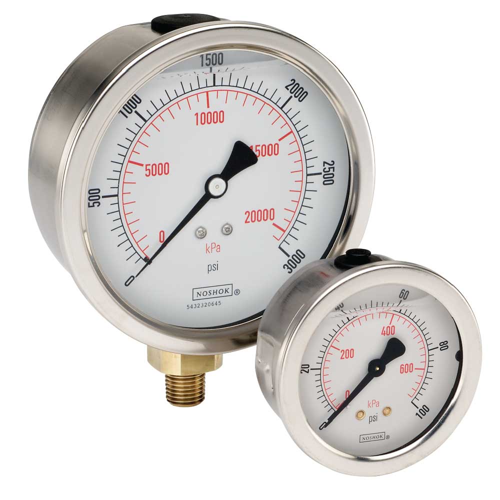 900_Series_Gauge_Group_LG 25-911-2.5-bar/psi-G1/4-MIP-SPMC-CC G1/4 Back Conn 2.5 SS Case Filled Gauge, Maximum Indicating Pointer, SS Panel Mount Clamp, Certified Calibration - Image 1