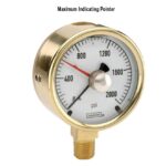  25-300-1500-psi/bar-MIP-BT8 1/4 NPT Bottom Conn, 2.5 Brass Case Gauge, Glycerin Filled, Maximum Indicating Pointer, 0.8 mm Brass Threaded Orifice