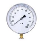 Pic Gauges 115D-854I PRESSURE GAUGE, 8 1/2" DIAL, 0-400 PSI, 1/4" LOWER MOUNT, WALL MOUNT BACK FLANGE, CHROME BEZEL, BLACK STEEL CASE & BRASS INTERNALS